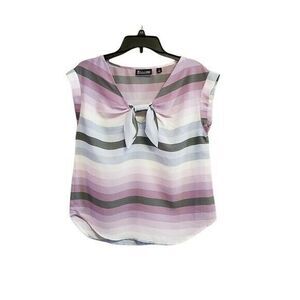 7th Avenue Womens Sz S Purple White Striped Cap Sleeve Blouse